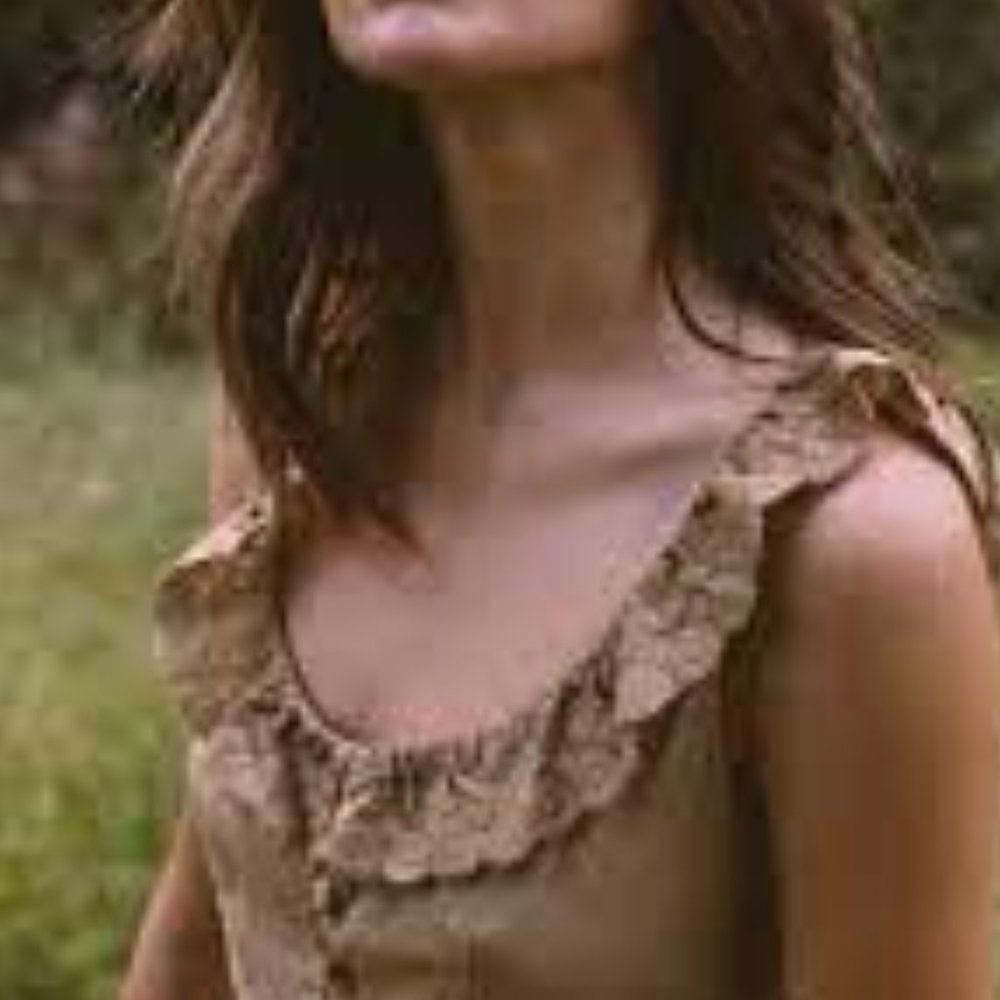 Ruffled Scoop Neck Maxi Dress in Tan